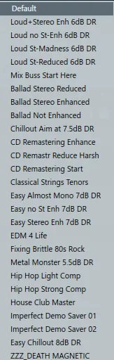 Mixing and mastering presets