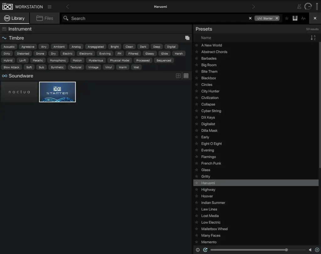 50 virtual instrumental presets browser