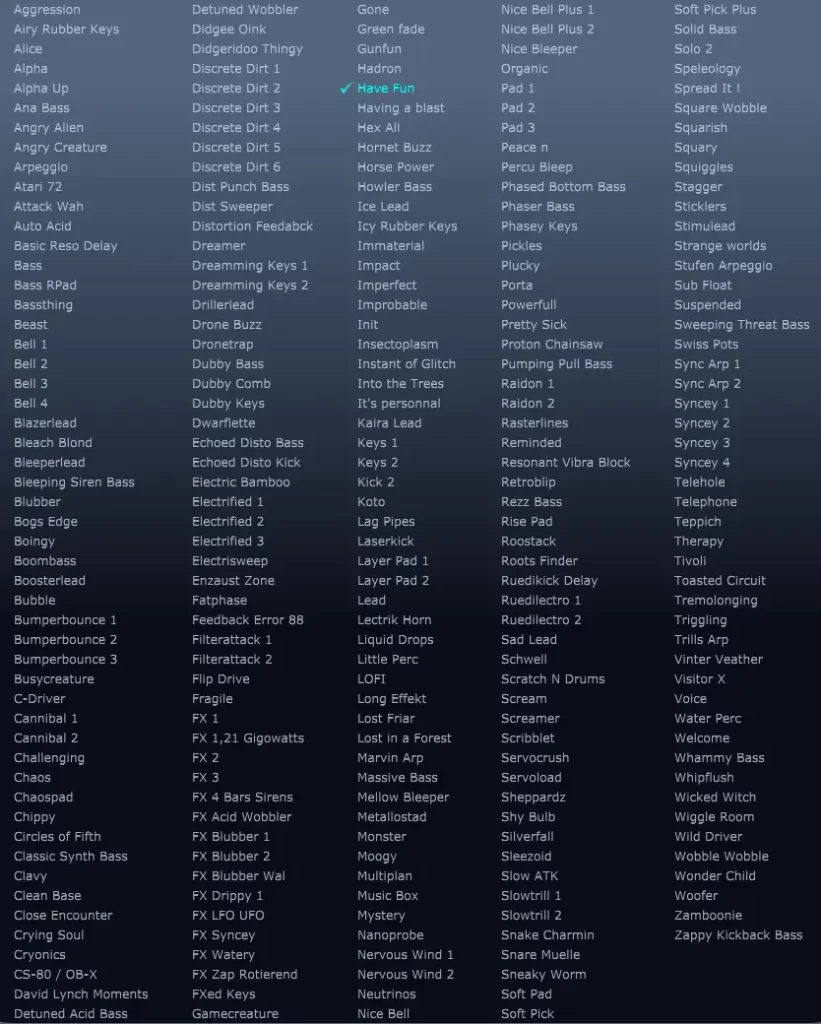 256 Kairatune Synth Presets